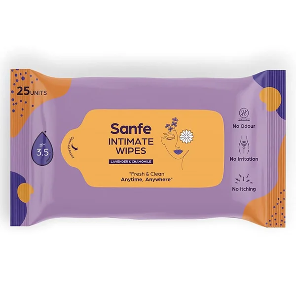 Sanfe Intimate Wipes Lavender &amp; Chamomile, 25 Count, Pack of 1