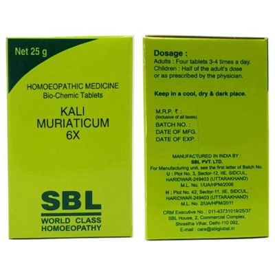 SBL Kali Muriaticum Biochemic 6X Tablets, 25 gm, Pack of 1