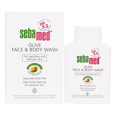 Sebamed Olive Face &amp; Body Wash 200 ml | Olive Oil &amp; Panthenol | Provides Skin Nourishment | Soap Free | For Sensitive, Dry Skin, Pack of 1