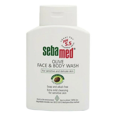 Sebamed Olive Face &amp; Body Wash 200 ml | Olive Oil &amp; Panthenol | Provides Skin Nourishment | Soap Free | For Sensitive, Dry Skin, Pack of 1