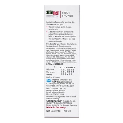 Sebamed Fresh Shower Body Wash 200 ml | With Moisturisers &amp; Allantoin | pH 5.5 | For Sensitive Skin, Pack of 1