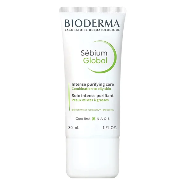 Bioderma Sebium Global Cream, 30 ml | Bakuchiol, Lactic Acid, Citric Acid, Salicylic Acid | Intensevly Purifies Skin | For Combination To Oily Skin, Pack of 1