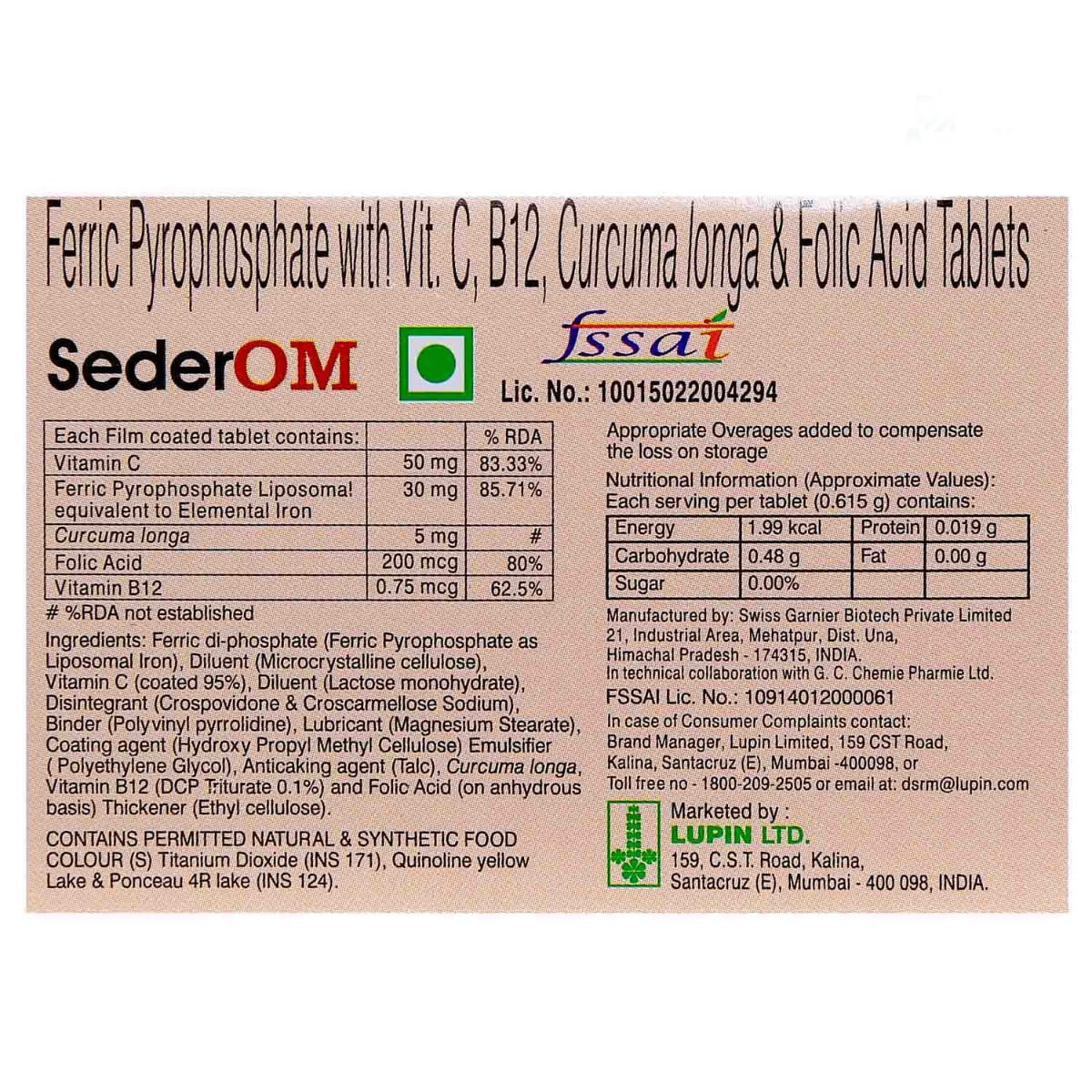 Sederom Tablet 10's, Pack of 10 TABLETS Sederom Tablet 10's, Pack of 10 TABLETS