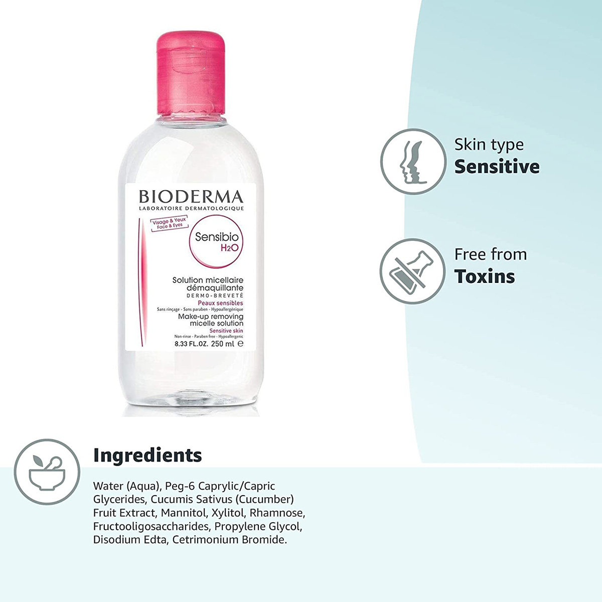 Bioderma Sensibio H2O Miscellar Water, 250 ml, Pack of 1 Bioderma Sensibio H2O Miscellar Water, 250 ml, Pack of 1