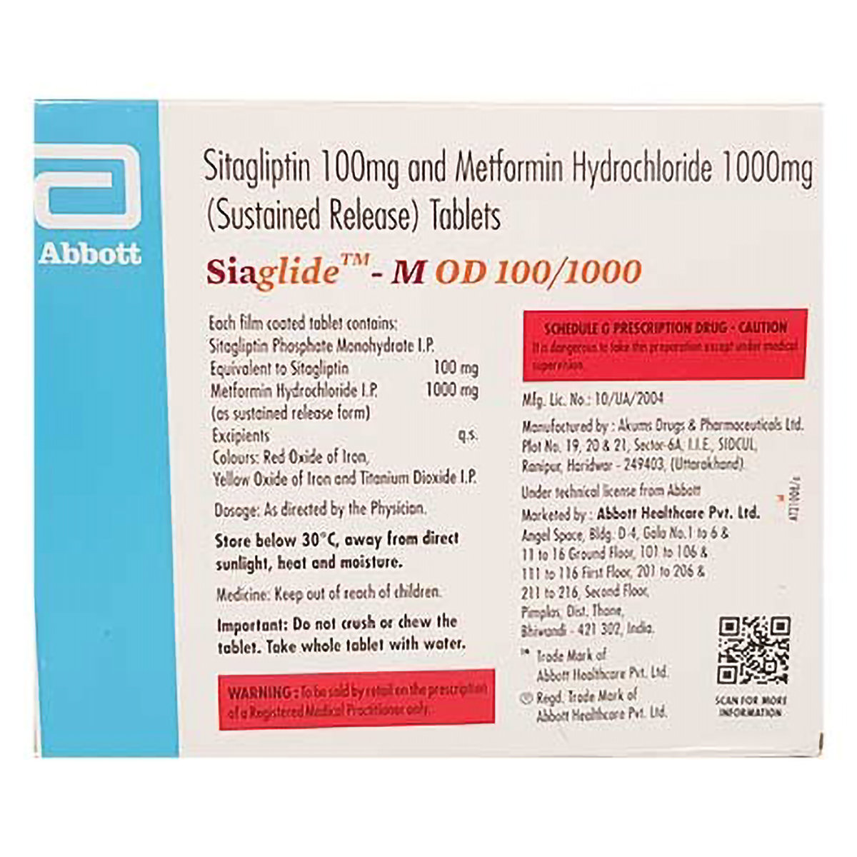 Siaglide-M OD 100/1000 Tablet 15's, Pack of 15 TabletS Siaglide-M OD 100/1000 Tablet 15's, Pack of 15 TabletS
