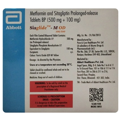 Siaglide-M OD 100/500 Tablet 15's, Pack of 15 TabletS