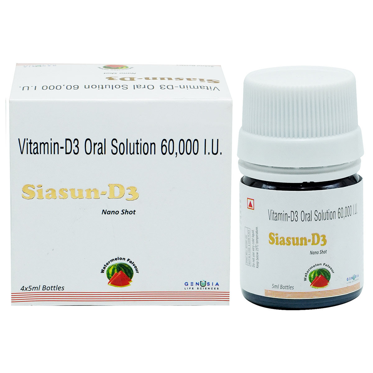 Siasun-D3 Nano Shot Watermelon Flavour Oral Solution 4 x 5 ml, Pack of 1 Siasun-D3 Nano Shot Watermelon Flavour Oral Solution 4 x 5 ml, Pack of 1