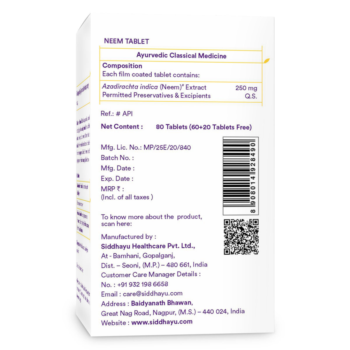 Siddhayu Neem Natural Skin Support, 80 Tablets, Pack of 1 Siddhayu Neem Natural Skin Support, 80 Tablets, Pack of 1