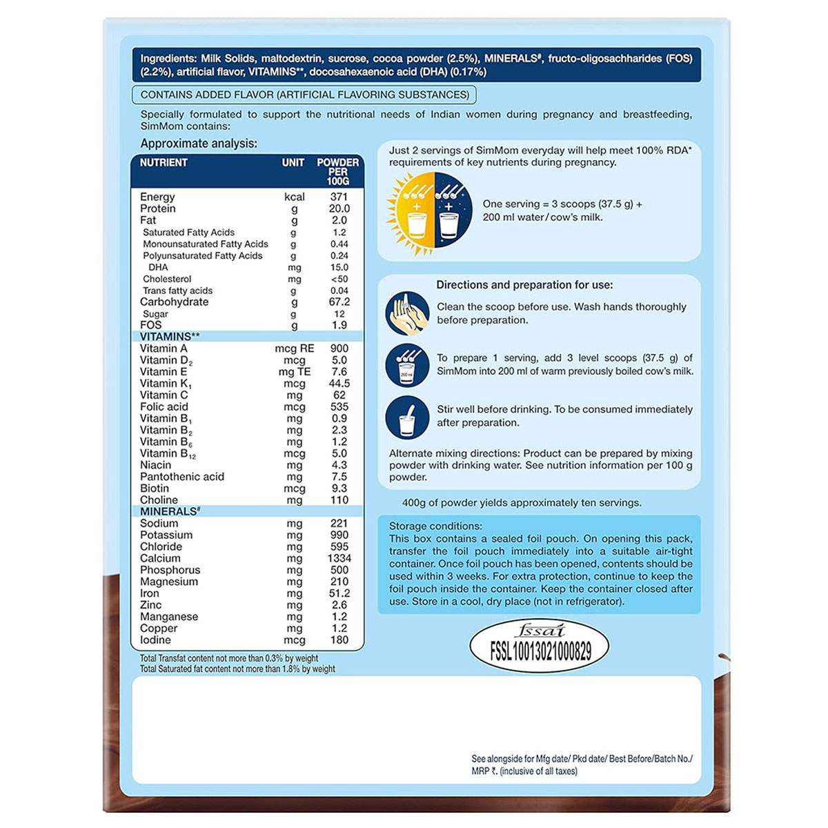 Simmom Chocolate Flavour Powder, 400 gm, Pack of 1 Simmom Chocolate Flavour Powder, 400 gm, Pack of 1