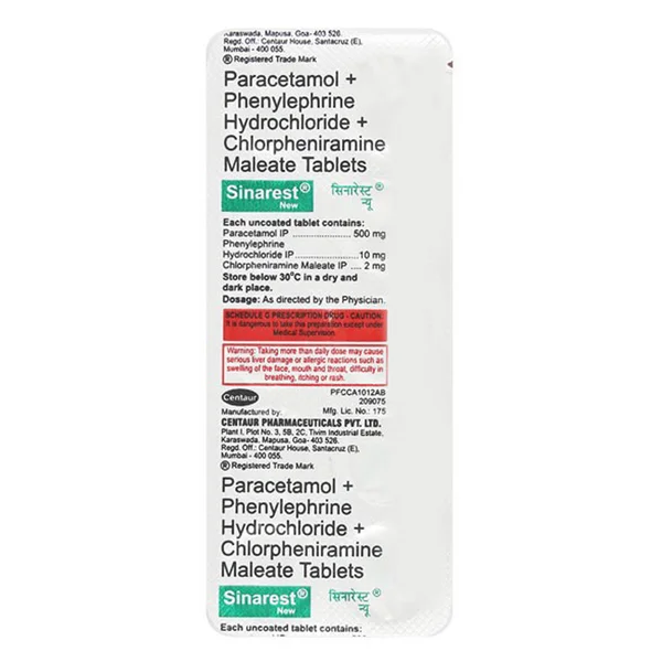 Sinarest New Tablet 10's, Pack of 10