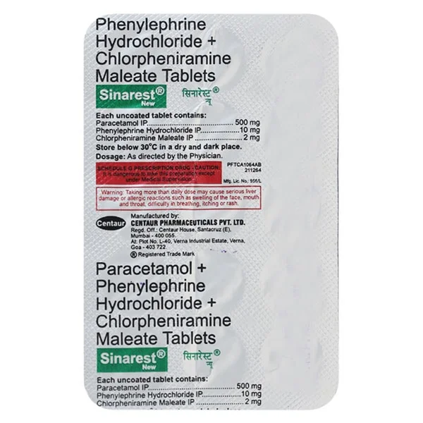 Sinarest New Tablet 15's, Pack of 15 TabletS