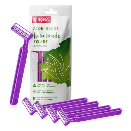 Sirona Aloe-Boost Disposable Twin Blade Razor for Women, 5 Count