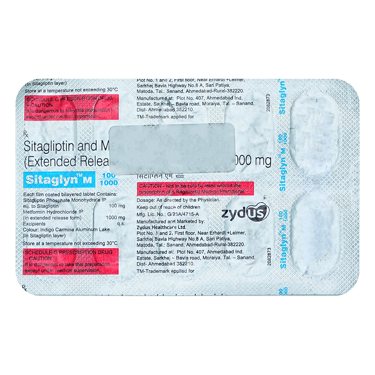 Sitaglyn M 100 mg/1000 mg Tablet 10's, Pack of 10 TabletS Sitaglyn M 100 mg/1000 mg Tablet 10's, Pack of 10 TabletS