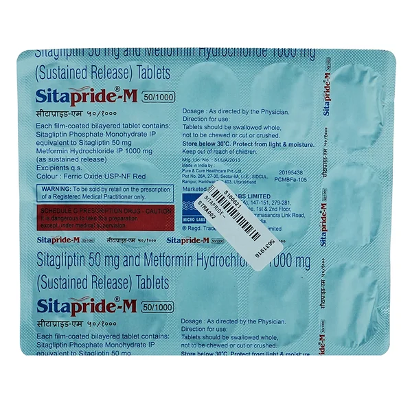 Sitapride-M 50 mg/1000 mg Tablet 15's, Pack of 15 TabletS