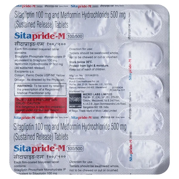 Sitapride M 100 mg/500 mg Tablet 15's, Pack of 15 TabletS