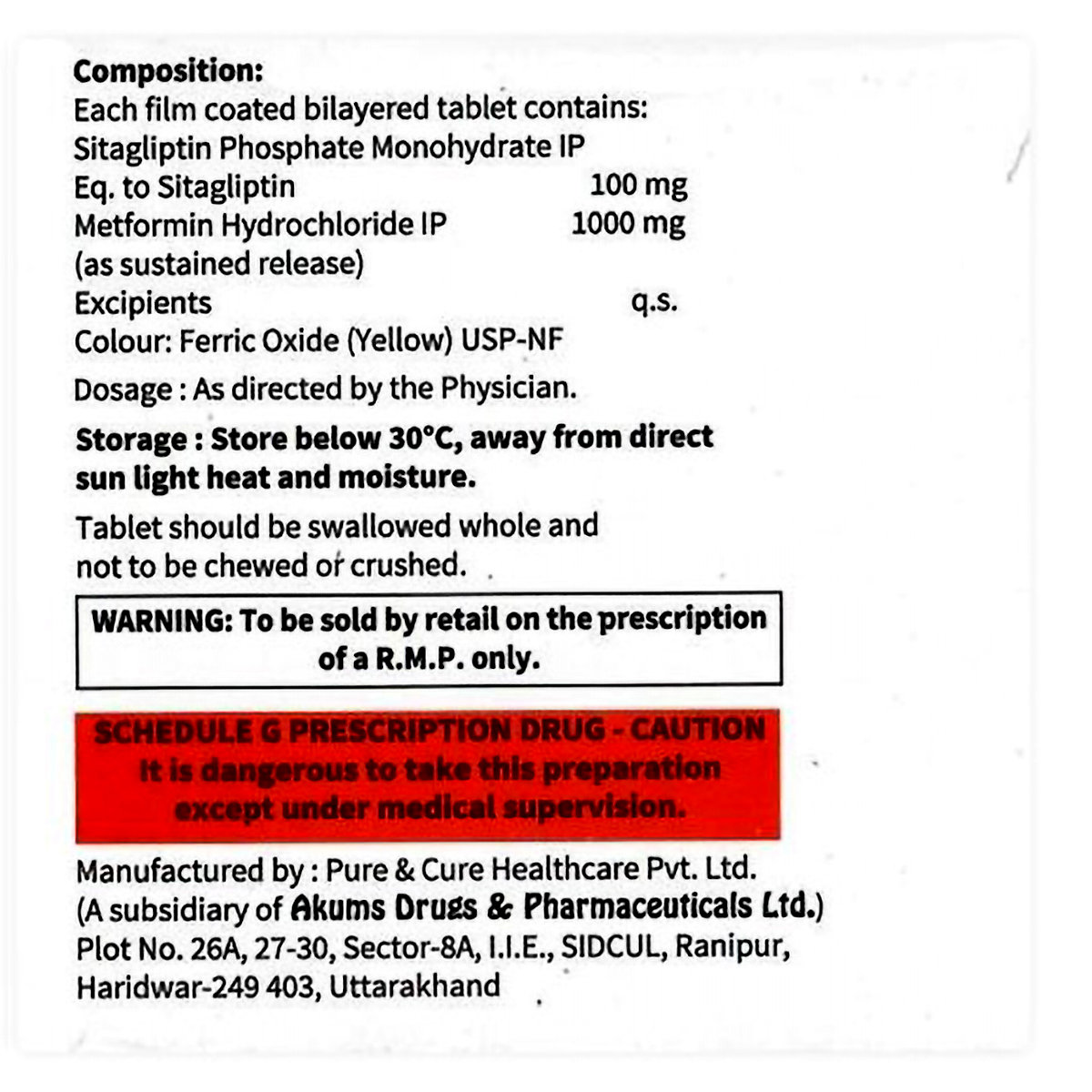 Sitahenz-M OD 100 mg/1000 mg Tablet 10's, Pack of 10 TabletS Sitahenz-M OD 100 mg/1000 mg Tablet 10's, Pack of 10 TabletS