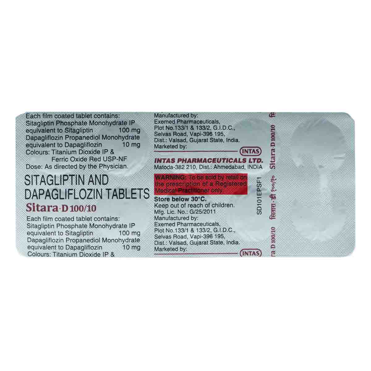Sitara-D 100 mg/10 mg Tablet 10's, Pack of 10 Sitara-D 100 mg/10 mg Tablet 10's, Pack of 10