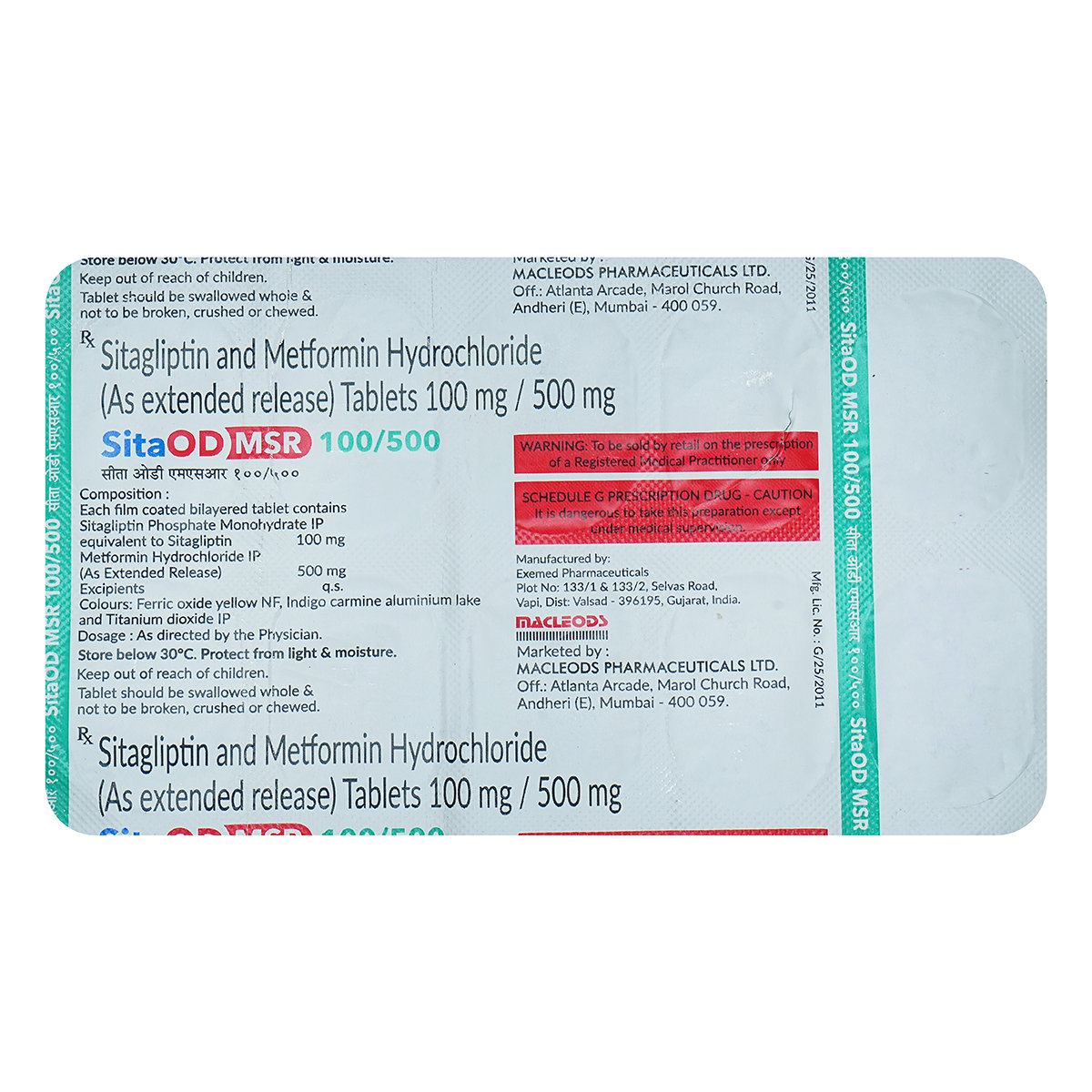 Sita OD MSR 100/500 Tablet 10's, Pack of 10 TabletS Sita OD MSR 100/500 Tablet 10's, Pack of 10 TabletS