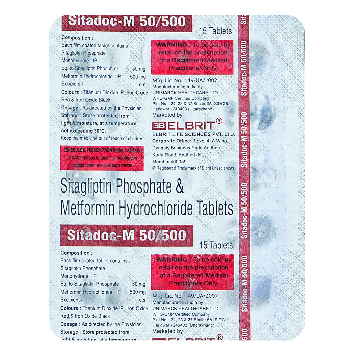 Sitadoc-M 50 mg/500 mg Tablet 15's, Pack of 15 TabletS Sitadoc-M 50 mg/500 mg Tablet 15's, Pack of 15 TabletS