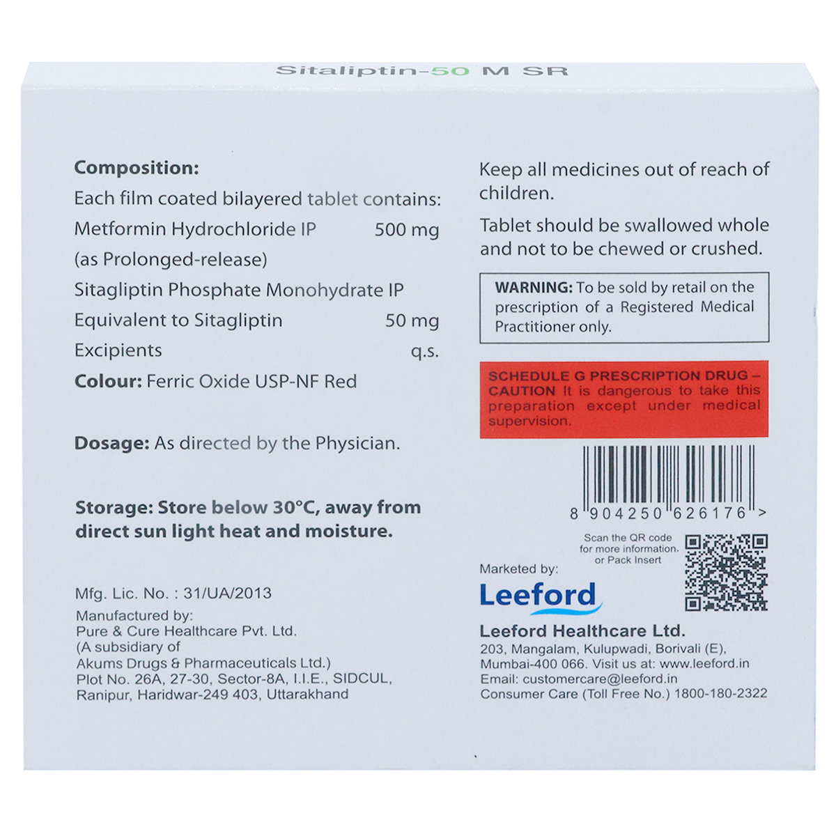 Sitaliptin-50 M SR Tablet 15's, Pack of 15 TabletS Sitaliptin-50 M SR Tablet 15's, Pack of 15 TabletS