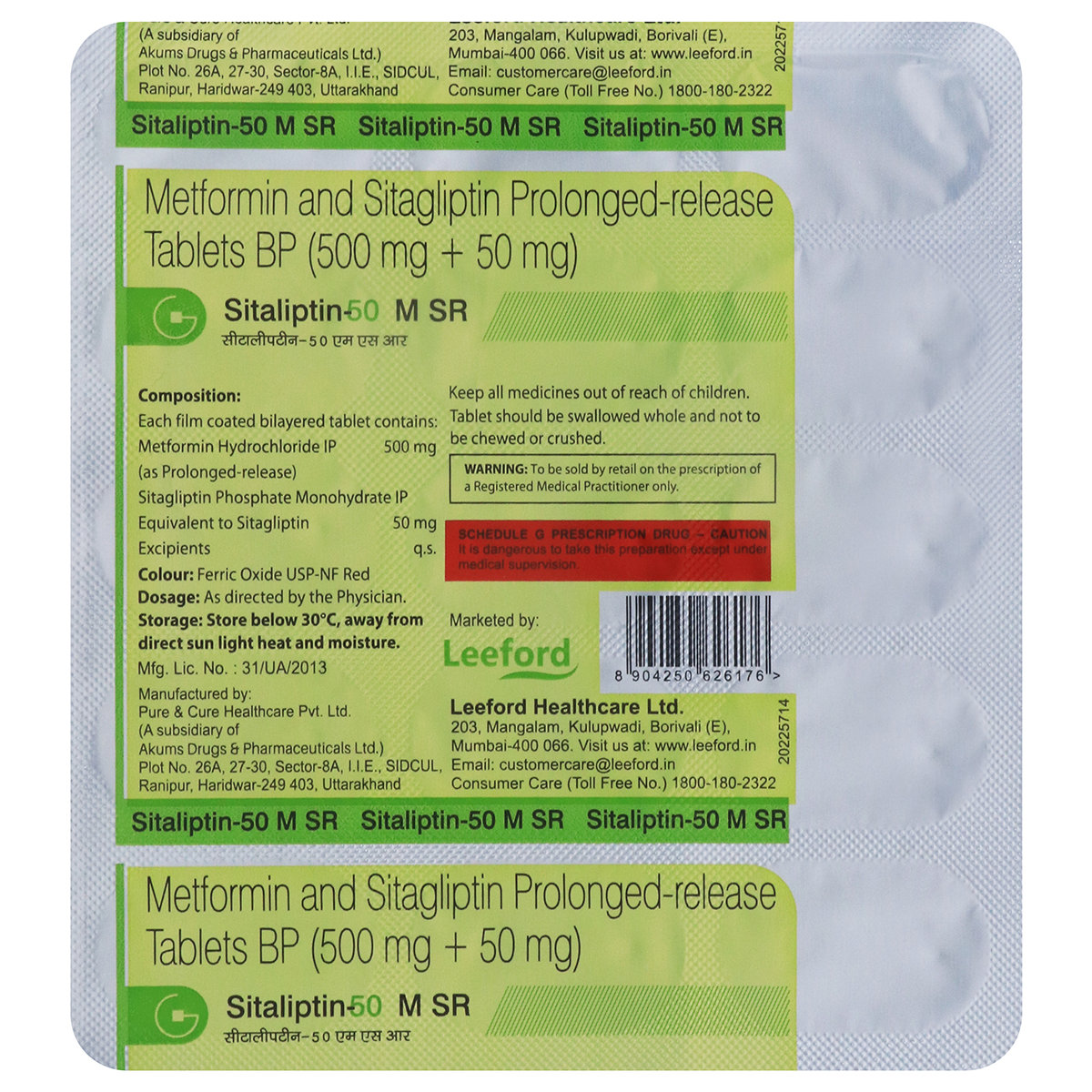 Sitaliptin-50 M SR Tablet 15's, Pack of 15 TabletS Sitaliptin-50 M SR Tablet 15's, Pack of 15 TabletS