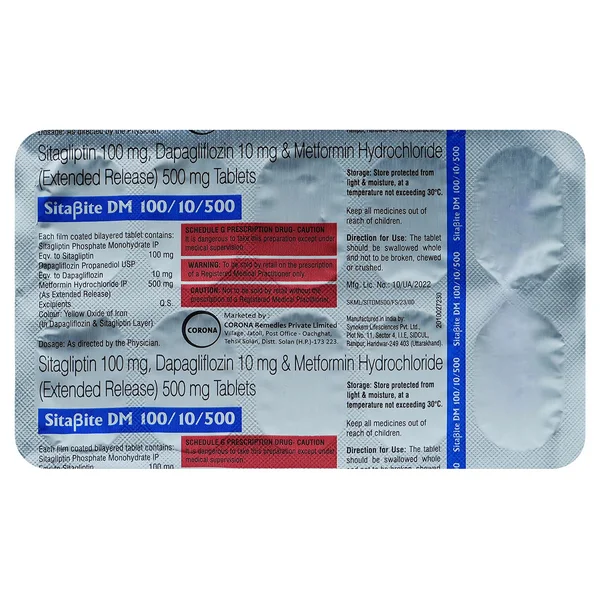 Sitabite DM 10mg/500mg/100mg Tablet 10's