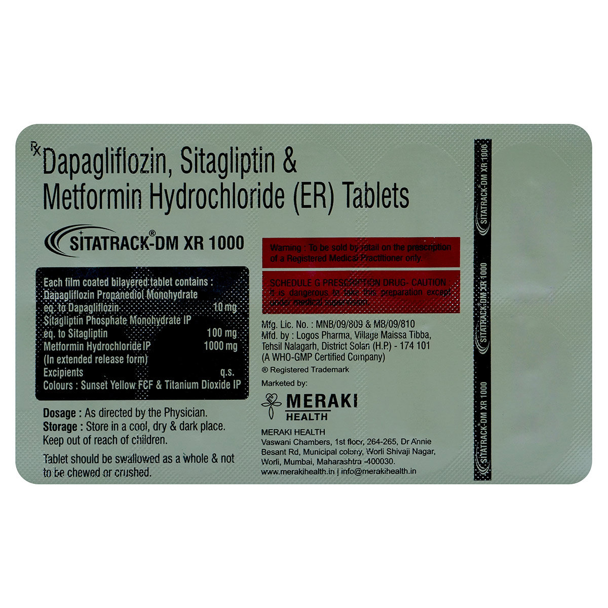 Sitatrack-DM XR 1000 Tablet 10's, Pack of 10 TabletS Sitatrack-DM XR 1000 Tablet 10's, Pack of 10 TabletS