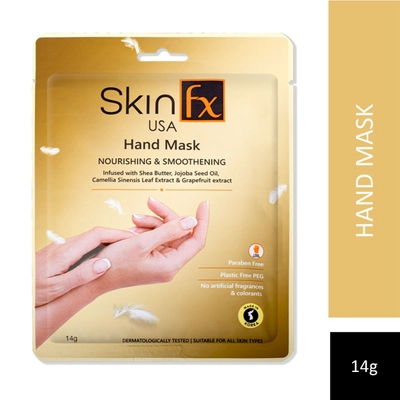 Skin Fx Nourishing &amp; Smoothening Hand Mask 14 gm |Shea Butter, Jojoba Oil, Camellia Sinesis Leaf Extract, Grapefruit Extract | Deep Moisturization &amp; Nourishment | For Instant Baby Soft &amp; Smooth Skin | For All Skin Type, Pack of 1