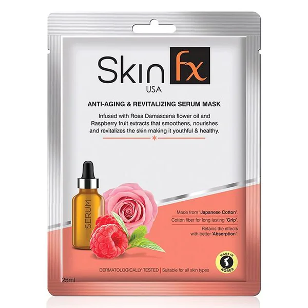Skin Fx Anti-Aging & Revitalizing Serum Mask 25 ml | Rosa Damascena Flower Oil & Raspberry Fruit Extract | Nourishes & Revitalises Skin | For Youthful & Health Skin | For All Skin Type