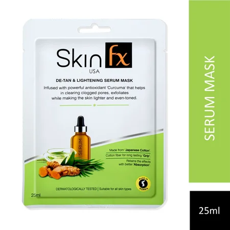 Skin Fx De-Tan & Lightening Serum Mask 25 ml | Infused With Curcuma | Exfoliates & Clears Clogged Pores | For Even Toned & Brighter Looking Skin | For All Skin Type