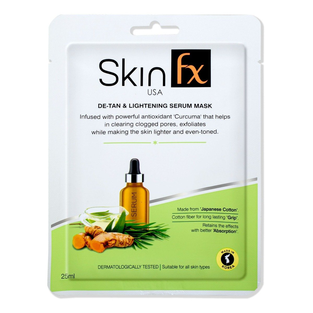 Skin Fx De-Tan & Lightening Serum Mask 25 ml | Infused With Curcuma | Exfoliates & Clears Clogged Pores | For Even Toned & Brighter Looking Skin | For All Skin Type, Pack of 1 Skin Fx De-Tan & Lightening Serum Mask 25 ml | Infused With Curcuma | Exfoliates & Clears Clogged Pores | For Even Toned & Brighter Looking Skin | For All Skin Type, Pack of 1