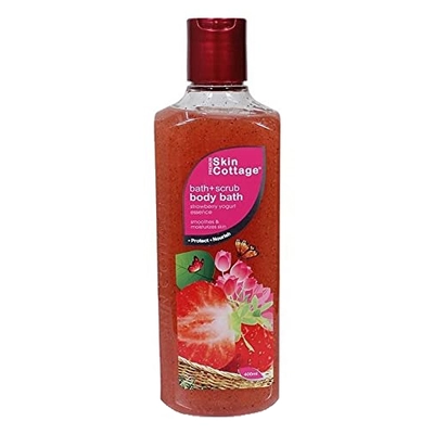 Skin Cottage Strawberry Yogurt Essence Bath+Scrub Body Bath 400 ml | Gently Cleanses &amp; Exfoliates | Keep Moisturised With Refreshing Strawberry Fragrance, Pack of 1