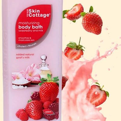 Skin Cottage Sweetberry &amp; Milk Moisturizing Body Bath 400 ml | Gently Cleanses Nourishes &amp; Moisturises | Makes Skin Soft &amp; Smooth | With Pleasing Fruity Fragrance, Pack of 1