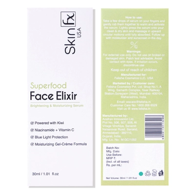 Skin Fx Face Elixir Brightening &amp; Moisturizing Serum 30 ml | Kiwi, Niacinamide &amp; Vitamin C | For 72 Hr Of Hydration | Blue Light Protection | Gel-CrÃ¨me Formula | For All Skin Type, Pack of 1