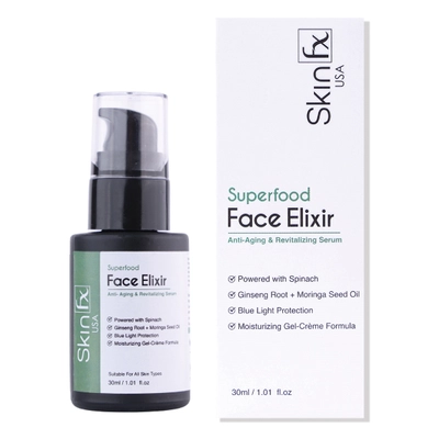 Skin Fx Face Elixir Anti-Aging &amp; Revitalizing Serum 30 ml | Spinach, Ginseng Root &amp; Moringa Seed Oil | For 72 Hr Moisturization &amp; Hydration | Blue Light Protection | Gel-CrÃ¨me Formula | For Men &amp; Women | For All Skin Type, Pack of 1