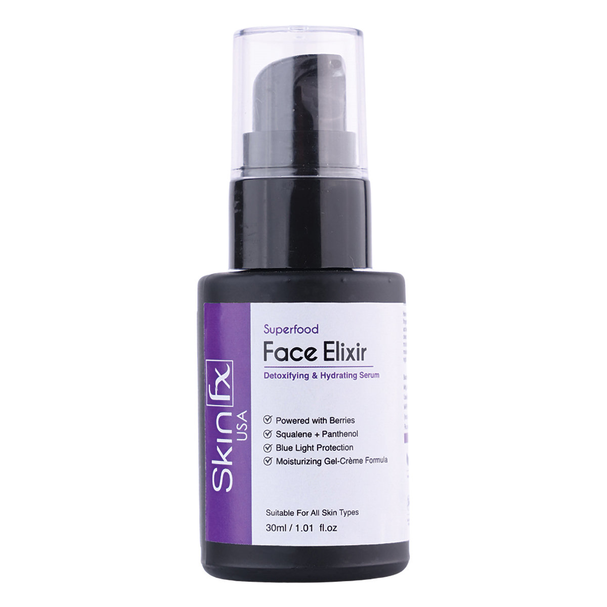 Skin Fx Face Elixir Detoxifying & Hydrating Serum 30 ml | Berries, Squalane & Panthenol | 72 Hr Moisturization | Blue Light Protection | Gel-Crème Formula | For All Skin Type, Pack of 1 Skin Fx Face Elixir Detoxifying & Hydrating Serum 30 ml | Berries, Squalane & Panthenol | 72 Hr Moisturization | Blue Light Protection | Gel-Crème Formula | For All Skin Type, Pack of 1