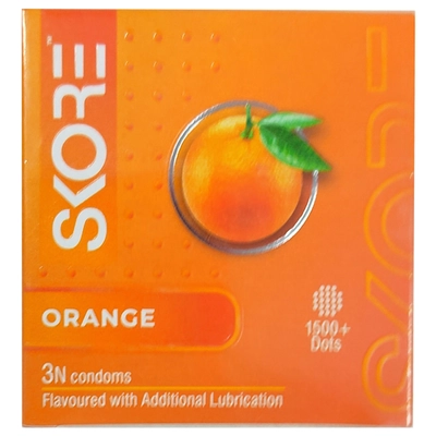 Skore Orange Flavour Condoms, 3 Count, Pack of 1