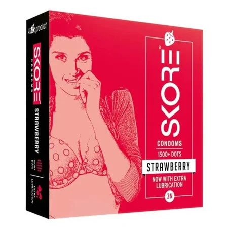 Skore Strawberry Flavour Condoms, 3 Count