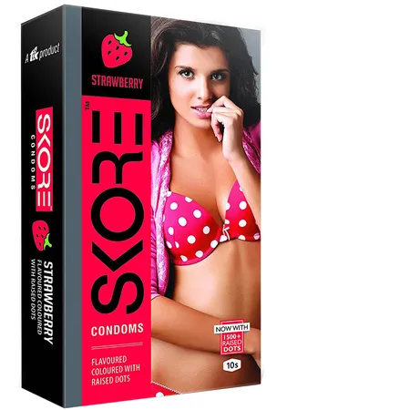 Skore Strawberry Flavour Condoms, 10 Count