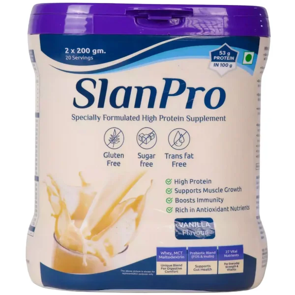 Slanpro Sugar Free Vanilla Flavour Protein Powder 400 gm