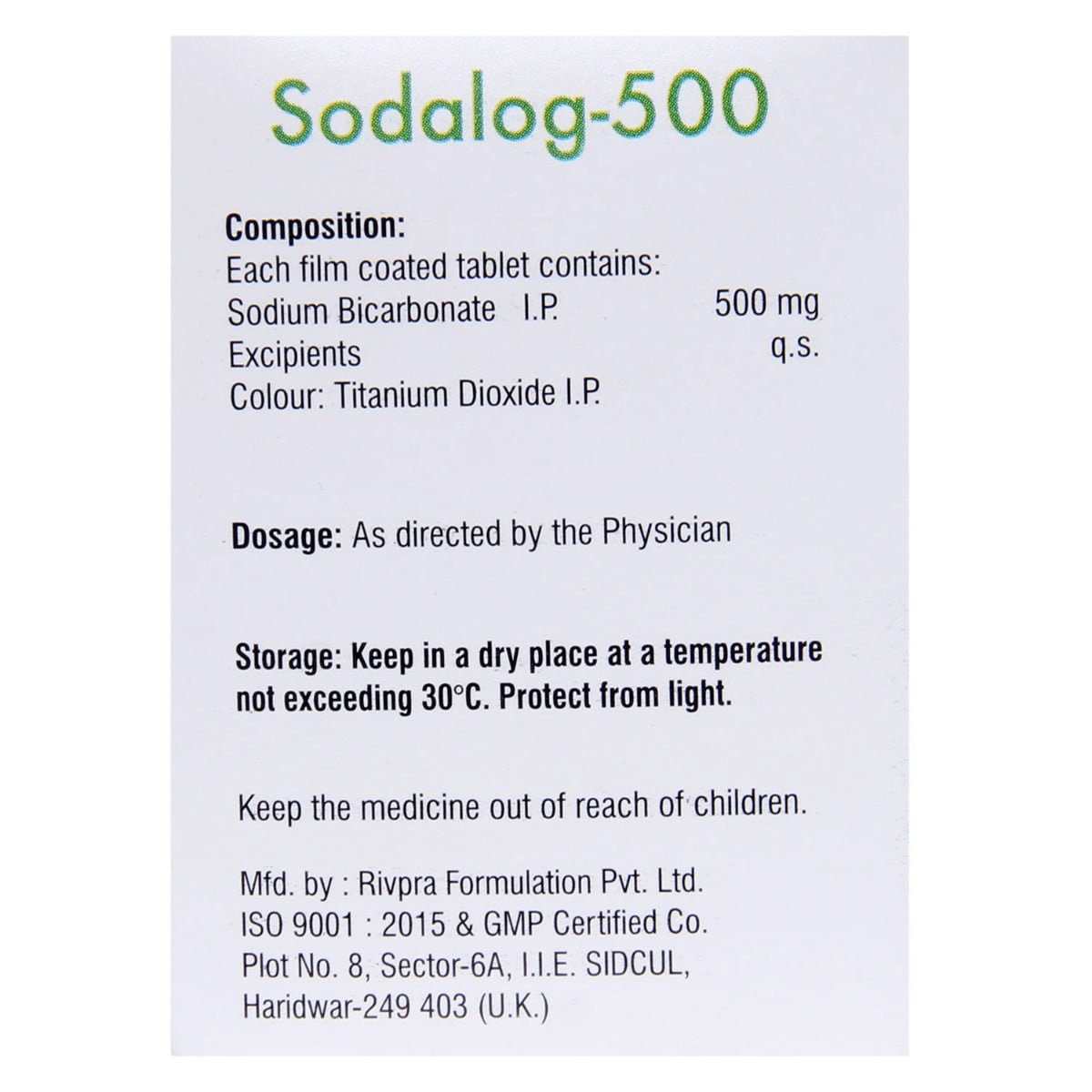 Sodalog 500 Tablet 10's, Pack of 10 TABLETS Sodalog 500 Tablet 10's, Pack of 10 TABLETS