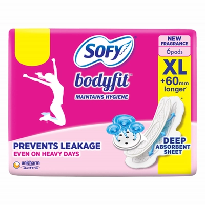 Sofy Bodyfit Sanitary Pads XL, 6 Count, Pack of 1