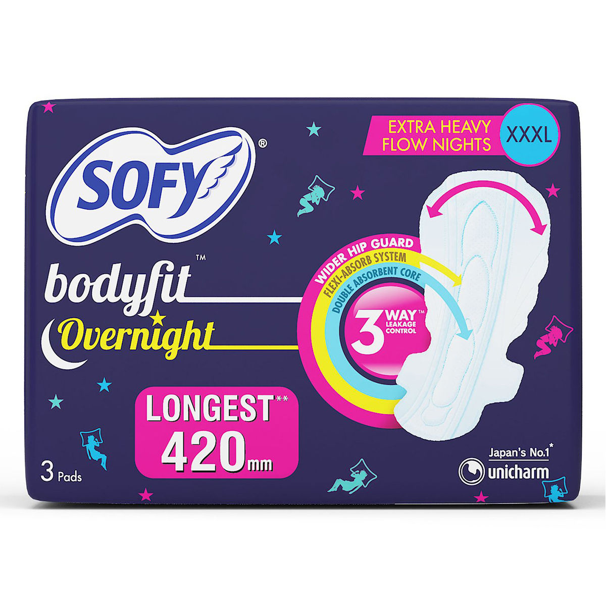 Sofy Bodyfit Overnight Sanitary Pads XXXL, 3 Count, Pack of 1 