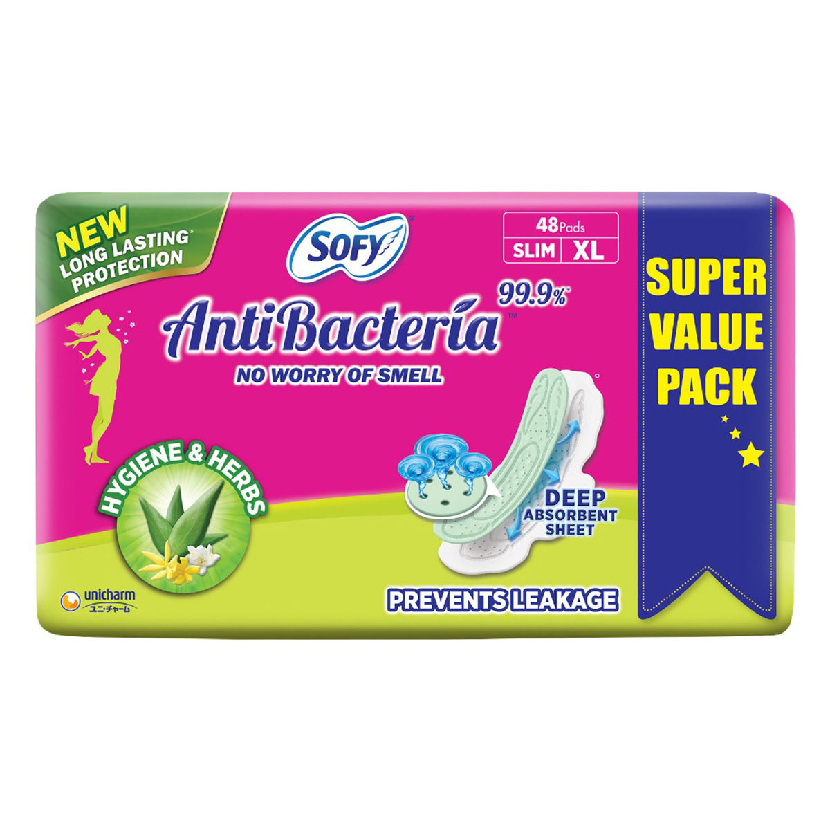 Buy Sofy Antibacteria Sanitary Pads XL, 48 Count Online