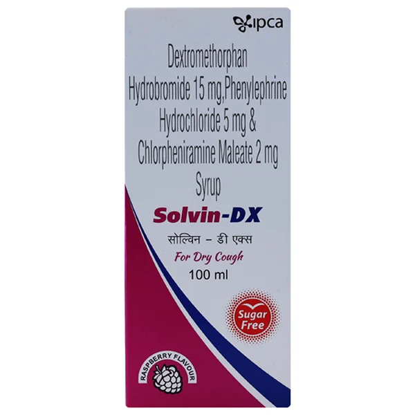 Solvin Dx Sugar Free Raspberry Flavour Cough Syrup, 100 ml