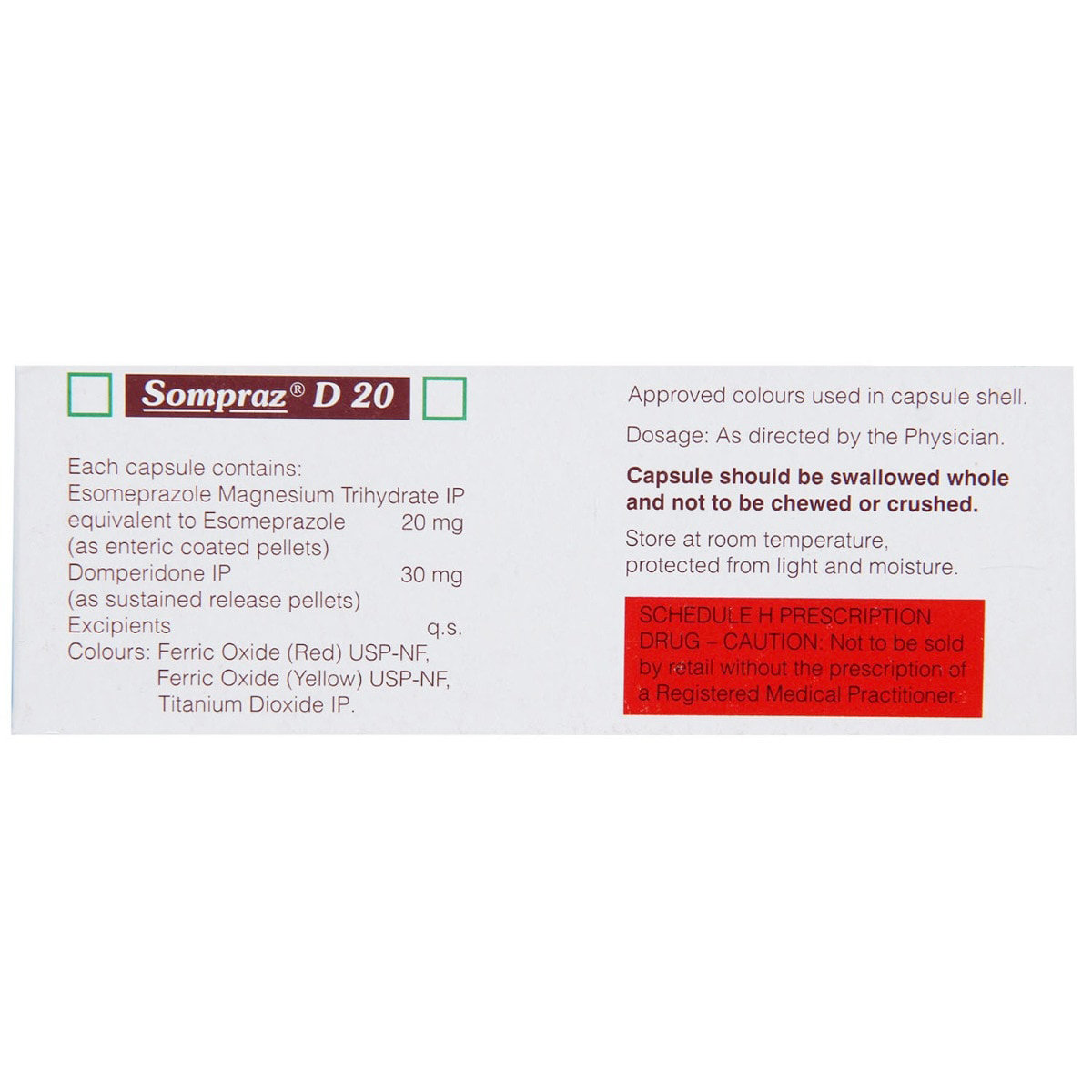 Sompraz D 20 Capsule 15's, Pack of 15 CAPSULES Sompraz D 20 Capsule 15's, Pack of 15 CAPSULES