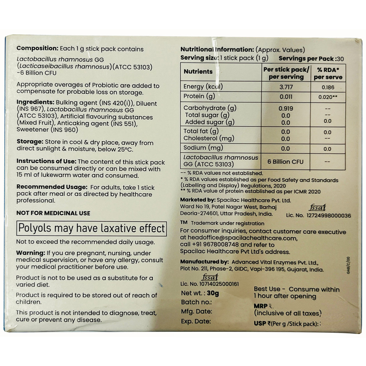 Spacilux GG Sugar Free Mouth Melt Granules 30x1 gm, Pack of 30 Spacilux GG Sugar Free Mouth Melt Granules 30x1 gm, Pack of 30