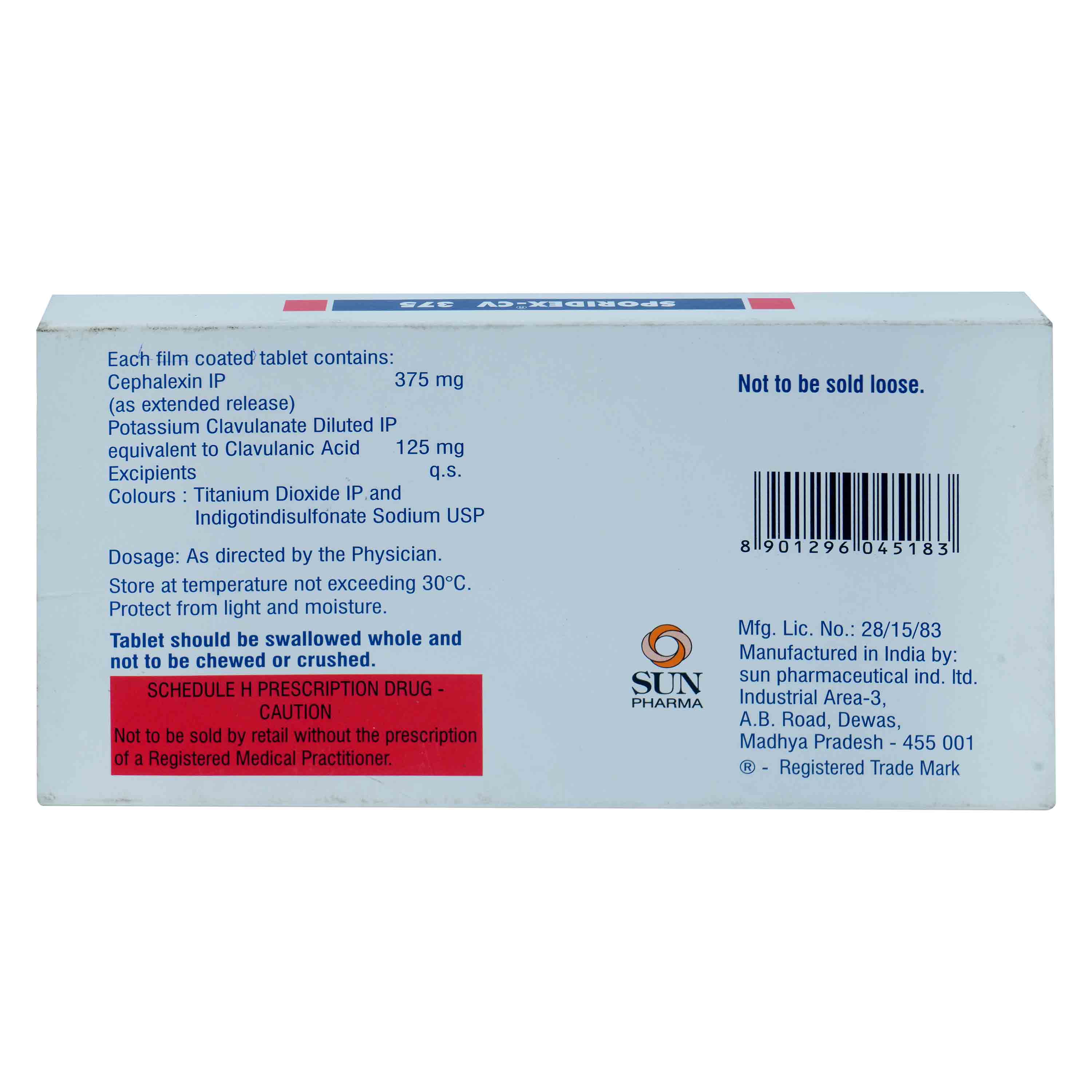 Sporidex-CV 375 Tablet 10's, Pack of 10 TABLETS Sporidex-CV 375 Tablet 10's, Pack of 10 TABLETS