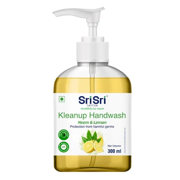 Sri Sri Tattva Neem &amp; Lemon Flavour Kleanup Handwash 300 ml Pump Bottle | With Neem &amp; Lemon Extracts | Kills Germs | Keep Hands Soft &amp; Moisturised, Pack of 1