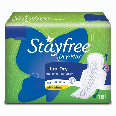 Stayfree Dry-Max Ultra-Dry Sanitary Pads With Wings, 16 Count